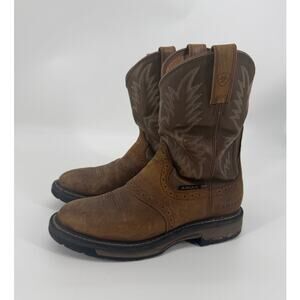 Ariat WorkHog Pull-on Work Boot Brown Leather Soft Toe Mens 9D Farm Chores Rodeo